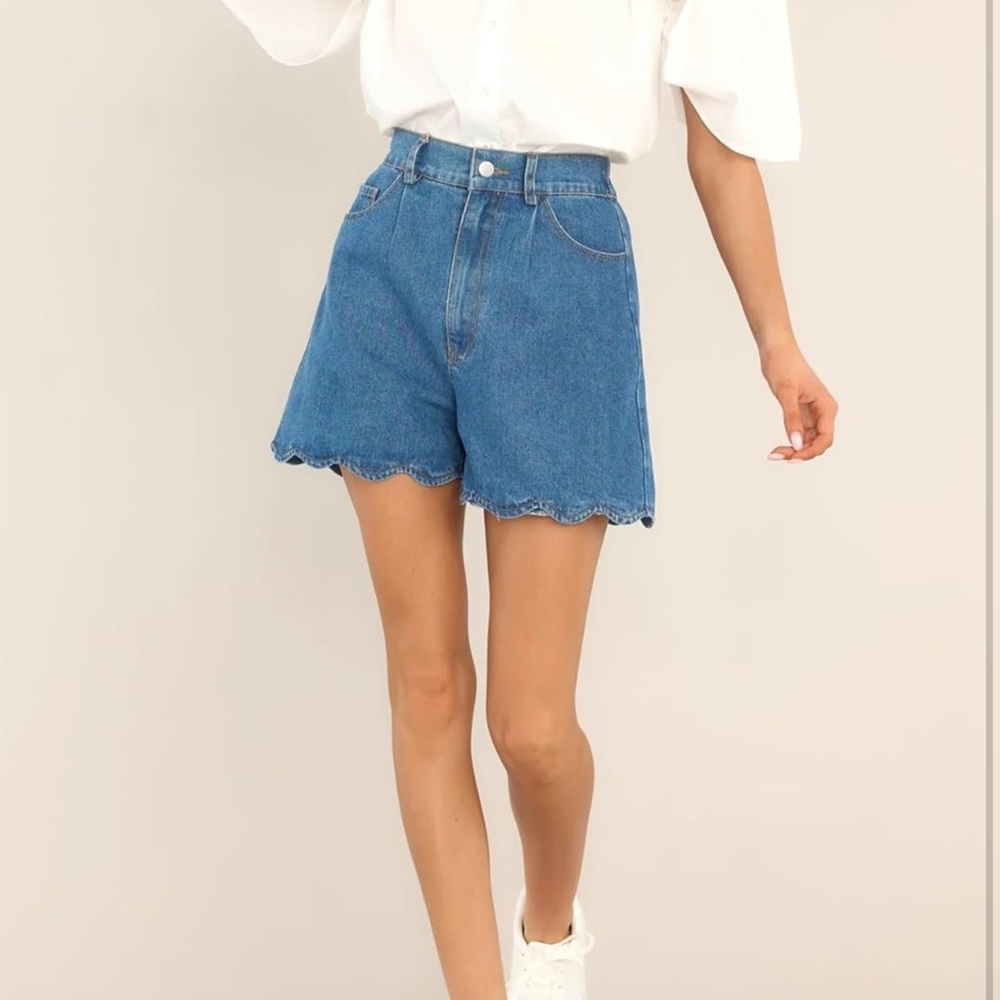 Scalloped Blue Denim Women's Shorts